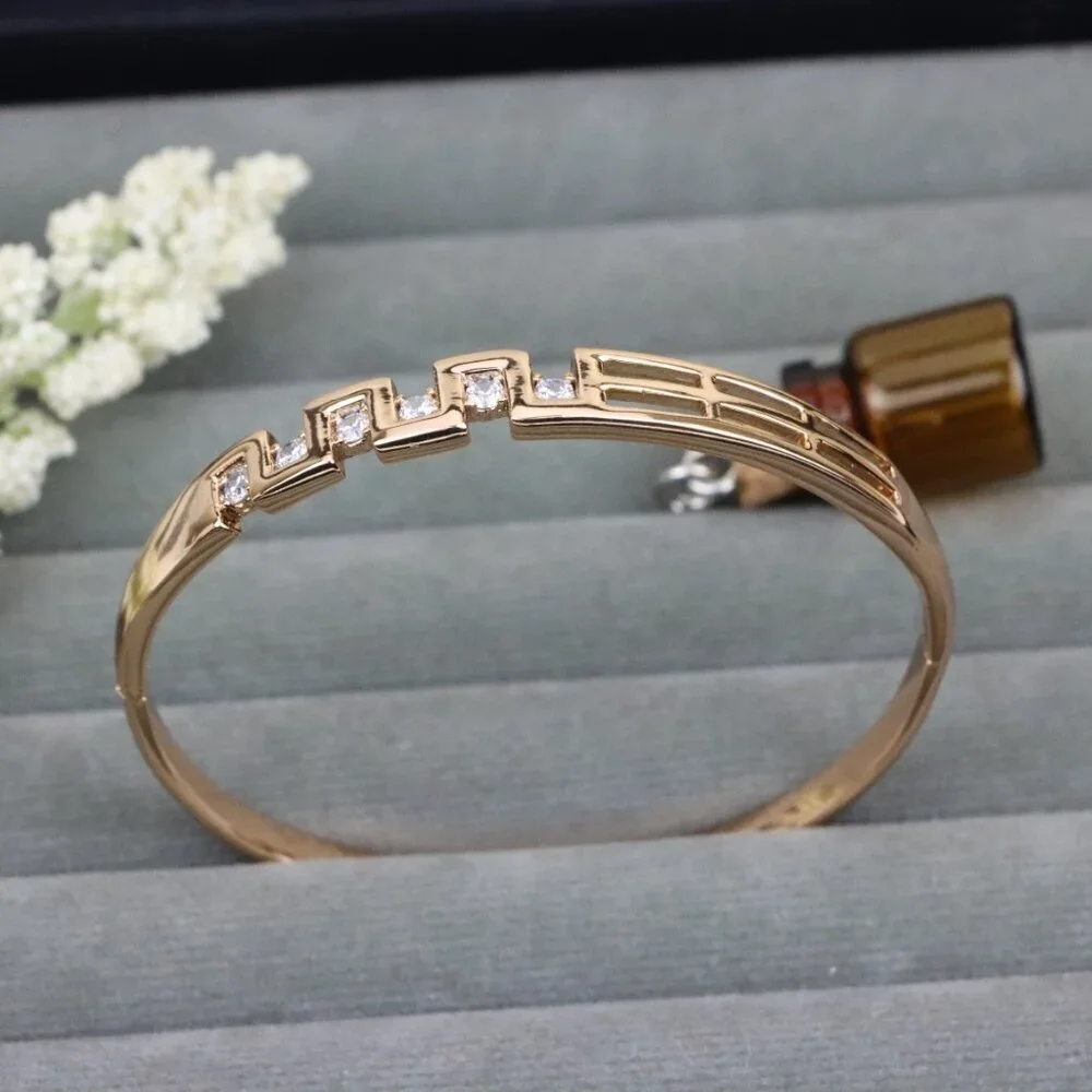 Rose Gold Geometric CZ Bangle Contemporary Style, XPBL0532